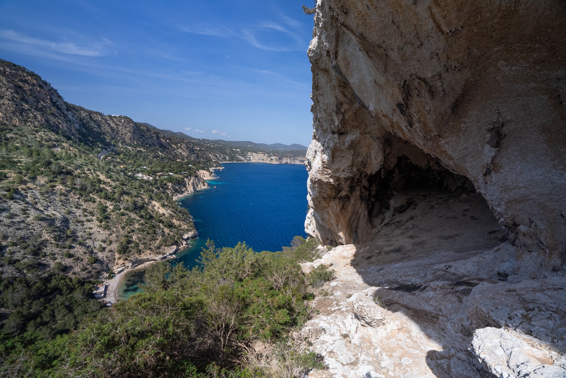 Ibiza Wōw, sweeping coastal view from inside a sea cave